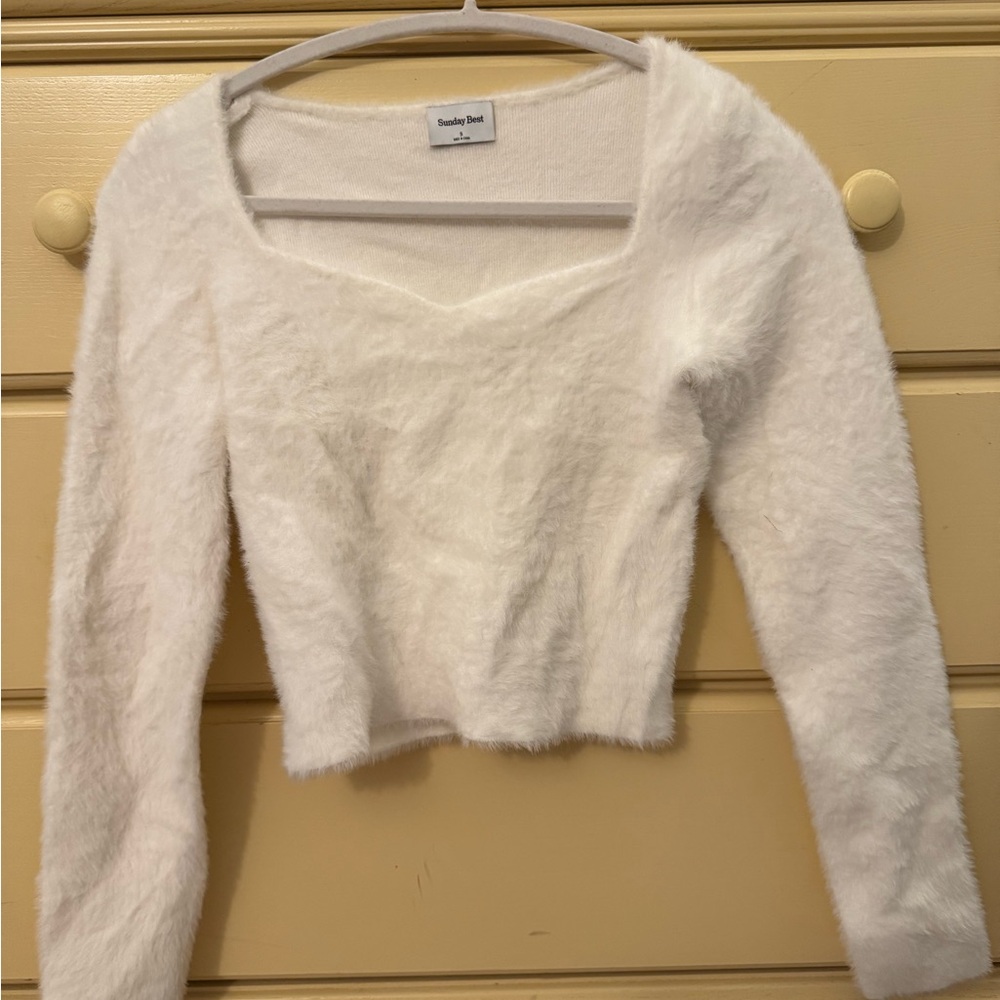 White Fuzzy Long Sleeve Top